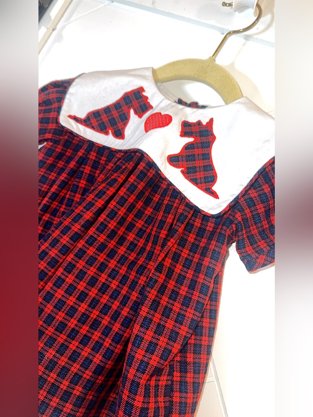 Vintage Designer Rare 90s Samara Scottish Plaid Red Terrier Dress Size 12 Months